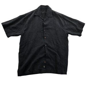 Tommy Bahama Mens Shirt Large Black 100% Silk Short Sleeve Floral Button Up